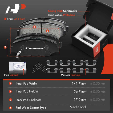 Front Vented Disc Brake Rotors And Ceramic Pads Kit For Honda And Acura, pads with dimensions and packaging details