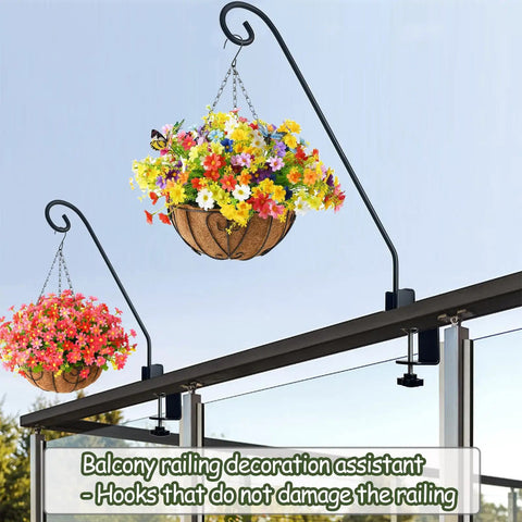 Rock Solid Heavy Duty Deck Rail Hook With 32 Inch Pole Hangs Planters Bird Feeders Lanterns And Wind Chimes Up To 15 Lbs No Sweat Install on balcony.