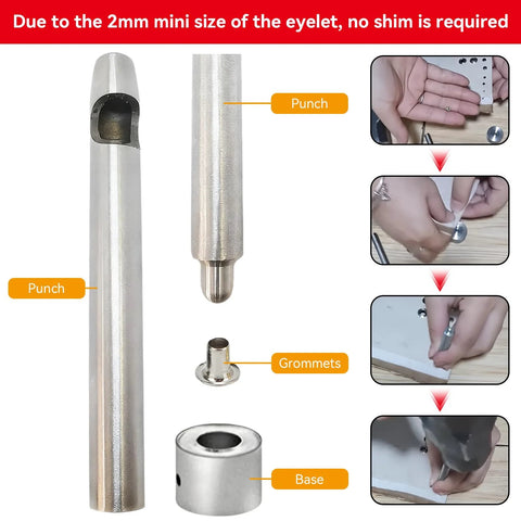 2mm Grommets Eyelets Kit With Tool 800Pcs 4 Colors Copper Plated Grommet Kit For Shoes Bags DIY Projects Detail with Tools