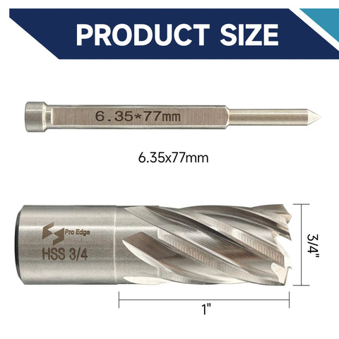 Heavy Duty M2 High Speed Steel Annular Cutter Step Drill Bit 3/4 Inch Cutting Diameter With Weldon Shank displayed with size markings.