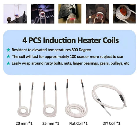 4 PCS induction heater coils for Handheld Electromagnetic Induction Heater 1500W, designed for removing rusty bolts and nuts.