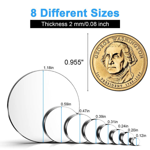 600 Pieces Round Neodymium Magnet Set In 8 Sizes shown with coin for size reference.