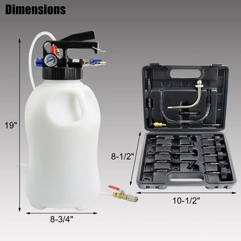 Real Deal Pneumatic Fluid Extractor And Automatic Transmission Oil Dispenser Kit With Three Meter Dipstick Tubes, 10L tank with adapters and gauge.