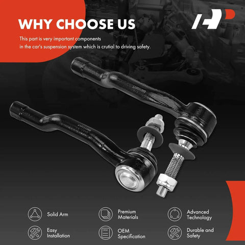 Front Outer Tie Rod End For Ford Fusion 2013 To 2020 Edge 2015 To 2021 Lincoln MKZ 2013 To 2020 MKX 2016 To 2018 Direct Fit OE Style Steering Linkage Easy Install For Driver And Passenger Side, black steel arm