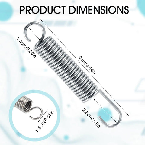 Heavy Duty 3 1 2 Inch Recliner Replacement Springs Two Piece Extension Tension Coils showing dimensions and hooks.