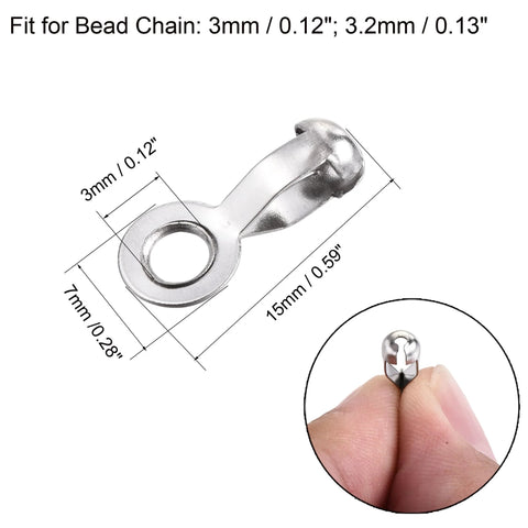 Ball Chain Connector Crimp Link In Stainless Steel For 3mm And 3.2mm Ball Chains, close-up of metal link with dimensions