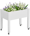 Elevated Raised Garden Bed With Wheels Portable Resin Planter Box For Vegetables Flowers And Herbs Outdoor Weather Resistant White