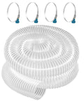Heavy Duty 4 Inch By 20 Foot Flexible Clear PVC Dust Collection Hose With Carbon Steel Wire Coil For Dust Collectors, shown coiled with clamps.