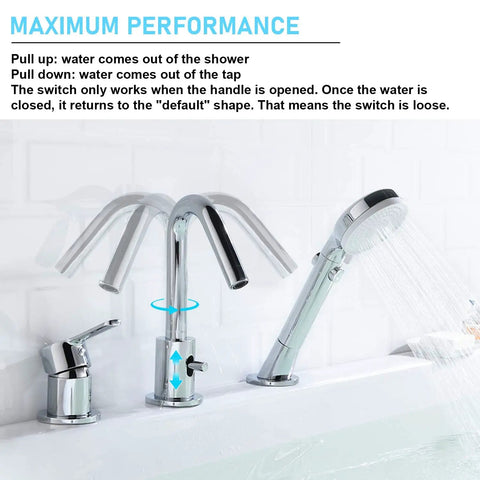 Roman Tub Faucet Set In Chrome With Handheld Shower And Diverter, Lead-Free Brass Body, cUPC Certified, Easy Upgrade For Modern Bathrooms
