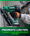 Worker using 36V MultiVolt Cordless Plastic Strip Framing Nailer Kit With 2.5Ah Battery, 21 Degree Framing Nailer For Two Inch To Three And A Half Inch Nails, Beast Mode Power Tool NR3690DR