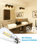Dimmable Vintage Edison LED Bulbs 7W Filament, 800 Lumens, Soft White 2700K in bathroom vanity lighting fixture