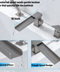 Roman Tub Faucet Deck Mount Waterfall Three Hole With Hand Shower Brushed Nickel Modern Tub Filler Spout Ten Inch Extended Waterfall