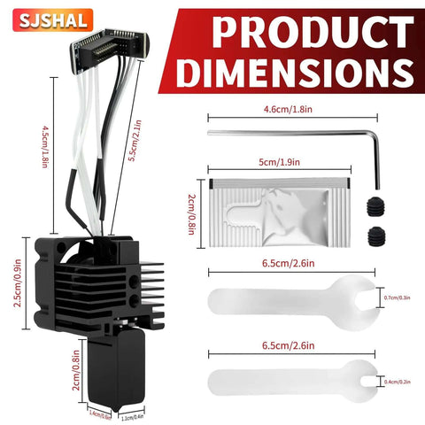 Plug-and-Play Hotend Replacement Kit For P1P And P1S 3D Printer dimensions with hardened steel 0.4mm nozzle, ceramic heater, fan