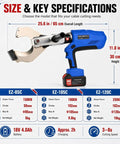 Cordless Hydraulic Cable Cutter With LED Display Heavy Duty Electric Wire Cutting Tool 18V 4.0Ah Battery Powered 150KN To 250KN Cutting Power For Copper Aluminum And Armored Cables Cuts Up To 85 To 120 Mm, 65 cm model specs