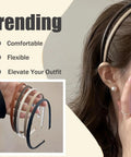 Premium Skinny Leather Headbands For Women Five Piece Set shown in hand, featuring soft top grain leather and a non-slip fit.