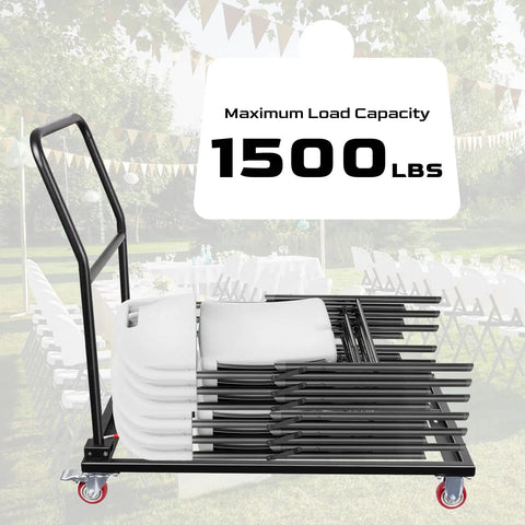 Heavy Duty Folding Chair Dolly Cart for 25 Chairs With 4 Casters, L Shape Flat Stacking Chair Rack, 1500 Lbs Capacity, Black