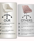 Comparison of soft velvet office chair with 360 degree swivel vs other chair, highlighting cushioned seat, padded armrests, and breathability.