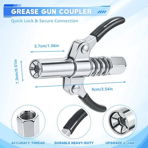 All In One Beefed Up Grease Gun Fittings Accessory Kit With 90 Degree Coupler And Sleeves, Durable Grease Gun Coupler