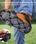 Person wearing Lawn Aeration Shoes With 2 Inch Stainless Steel Spikes Adjustable Straps Tool Free Setup Grass Aerator Sandals