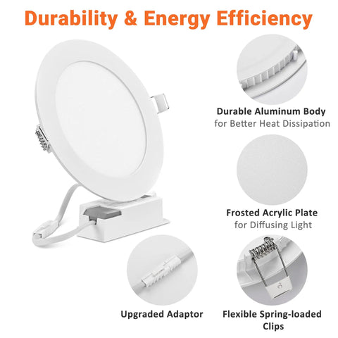 Six Pack 5 Inch LED Recessed Ceiling Lights Sleek Ultra Thin Canless Downlight With 3CCT Selectable 3000K 4000K 6000K 9W 720LM