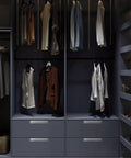 Modern closet with sleek black hidden cabinet drawer pulls handle concealed aluminum alloy pull for cabinets and sliding doors.