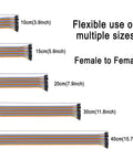 Colorful Breadboard Jumper Wires Kit 120 Pcs 40 Pin Dupont Cables M-F M-M F-F sizes 10-40 cm Female to Female view