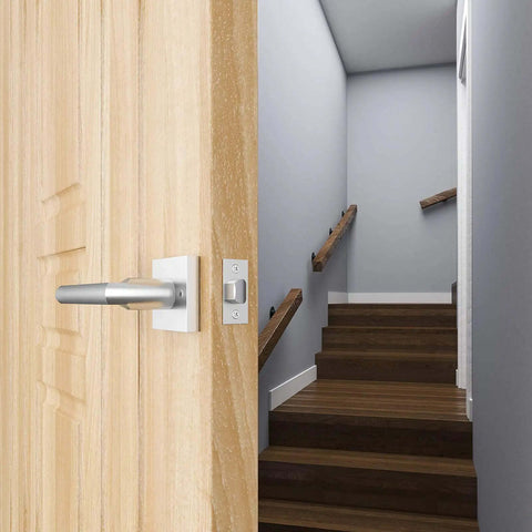 Six Pack Interior Door Levers For Passage Doors No Locking Heavy Duty Satin Nickel Finish With Square Plates Reversible