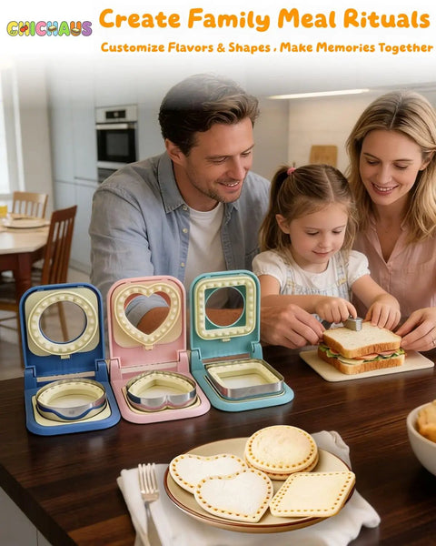 Craft Homemade Uncrustable Sandwiches With This Three-in-One Crustless Cutter And Sealer Machine in family kitchen setting.