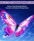 Flying RC Butterfly Drone With LED Light And Realistic Bionic Wing Flap Motion in purple with glowing LED lights.