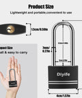 Aluminum Padlock With Key 2 Pack Waterproof And Rustproof Long Shackle Locks For Outdoor Use with hand for scale; Diyife brand