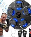 Music Boxing Machine Interactive Punching Trainer With Boxing Gloves Wall Mounted Electronic Boxing Target For Adults And Kids 9 Modes And 9 Speeds Light Up Target With Hit Count To Boost Reaction Speed And Coordination, showing device, gloves, and accessories.