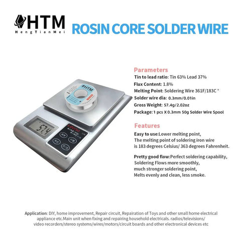 63/37 Rosin Core Tin Lead Solder Wire for Electronics Soldering 0.3mm Diameter 50g Flux 1.8 Percent displayed on scale