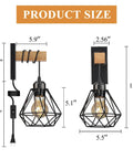 Plug In Farmhouse Wall Sconces Set Of Two For Bedroom Or Living Room, Rustic Wall Mount Lights With Long 60-Inch Cord And On/Off Switch sizes