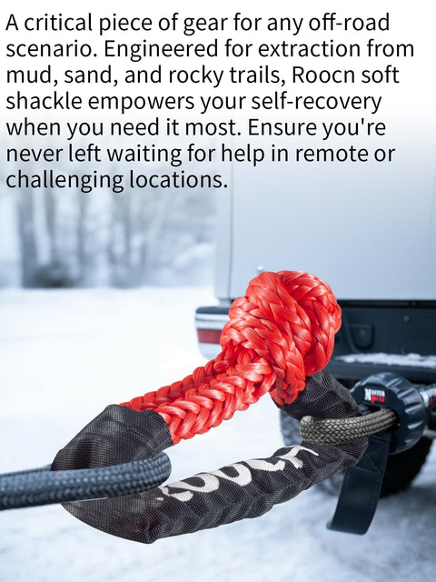 Soft Shackle Recovery Tow Connector One Half Inch By Twenty Two Inch UHMWPE With Protective Sleeves attached to a vehicle