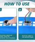 No Fuss 120 Gray Push In Wire Connectors For Nonmetallic Cable Wiring 3/8 To 1/2 Inch, installation guide showing wire insertion.
