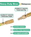 Kickass Hella Durable Premium High Flow EPDM Rubber Air Hose 12 Inch Quick Connect Fitting 1/4 Male To 1/4 Male NPT with brass connectors.