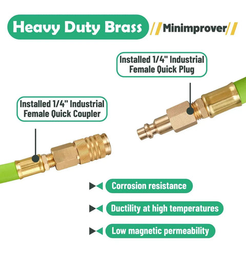 Kickass Hella Durable Premium High Flow EPDM Rubber Air Hose 12 Inch Quick Connect Fitting 1/4 Male To 1/4 Male NPT with brass connectors.