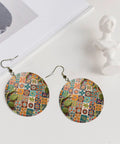 Fresh Grid Print Dangle Earrings for Women Lightweight Silver Plated Faux Leather Statement Drops With Hypoallergenic Rust Proof Hooks slaying casual daily looks. Circular dangle earrings with colorful grid pattern.