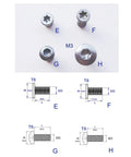No Nonsense T6 T8 Driver Compatible Hardware, Heavy Duty Stainless Steel Pocket Knife Handle Screws and fasteners, assorted dimensions.
