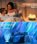 4 In 1 Northern Lights Aurora Projector With Bluetooth Speaker And White Noise Machine Galaxy Starry Sky Night Light in bedroom setting