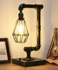 Dope Steampunk Table Lamp With USB Ports, Industrial Desk Lamp In Bronze Metal Finish, Dimmable Three Brightness Levels Via Rotary Switch