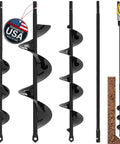 Auger drill bit set, 3-pack with extension; front view shows black spiral bits with 3/8 in hex drive