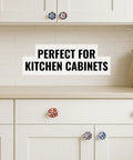 Get Ready For Major Furniture Glow Ups With Our 12 Pack Of Decorative Ceramic Drawer Pulls For Kitchen Cabinets And Bathroom Vanities Featuring Hand Painted Glazed Details That Are Super Tough And Bring Instant Boutique Vibes Just Swap Them On - colorful ceramic drawer pulls on white kitchen cabinets.