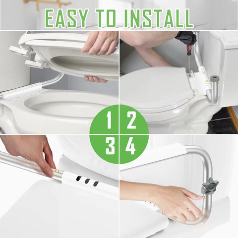 Rock Solid Adjustable Aluminum Toilet Safety Rail For Seniors Delivers Hella Stable Zero Stress Wall Mount installation steps around toilet.