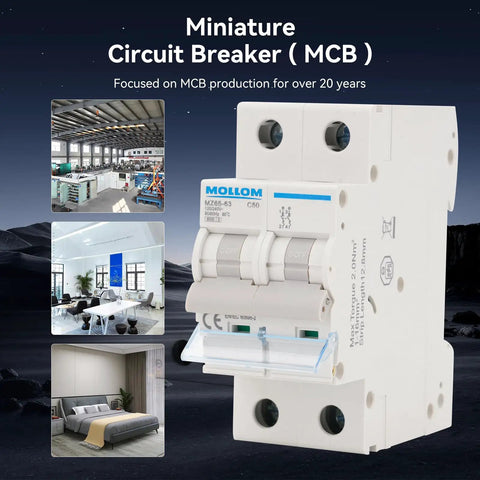 Front view of 2 Pole Miniature Circuit Breaker 20A C20 6KA Breaking Capacity 110-240V AC Thermal Magnetic Trip Heavy Duty