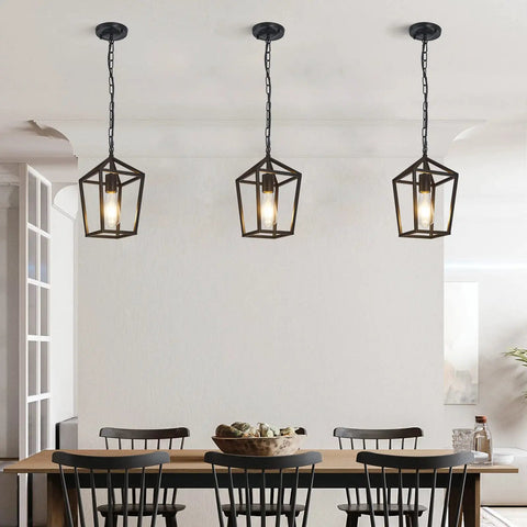 Cool Black Lantern Pendant Light For Kitchen Island And Hallway Modern Farmhouse Cage Pendant Lighting Retro Style Hanging Fixture