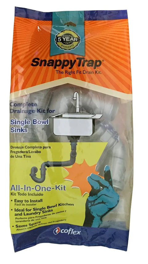 Product packaging for All-In-One Kitchen Sink Drain Kit One And A Half Inch With Flexible P-Trap Plug-And-Play No-Tool Installation