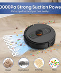 Robot Vacuum And Mop Combo With 6000Pa Monster Suction LiDAR Navigation Self Emptying Dock cleaning debris on wood floor