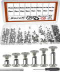Top Tier 120 Piece Chicago Screws Kit With Six M5 Sizes For Leather And Craft Projects includes silver fasteners and assembly pliers.