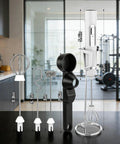 4 In 1 Protein Powder Mixer Wand With Scoop Funnel Set Waterproof Detachable Rechargeable displayed with attachments